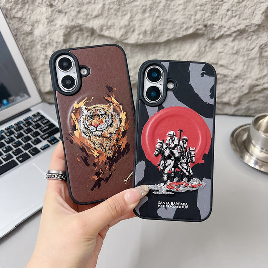 Apple iPhone 16/16 Plus Premium US POLO Assn. Embroidery Leather case with Magsafe  - Tiger 1