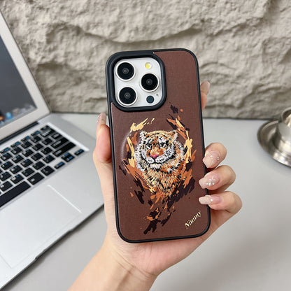 Apple iPhone Pro Series Premium US POLO Assn. Embroidery Leather case with Magsafe  - Tiger 1