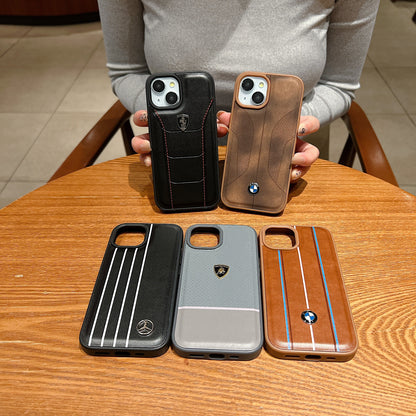 Apple iPhone 15 Plus Luxury Branded Car Logo Leather Designer Case - Mercedes