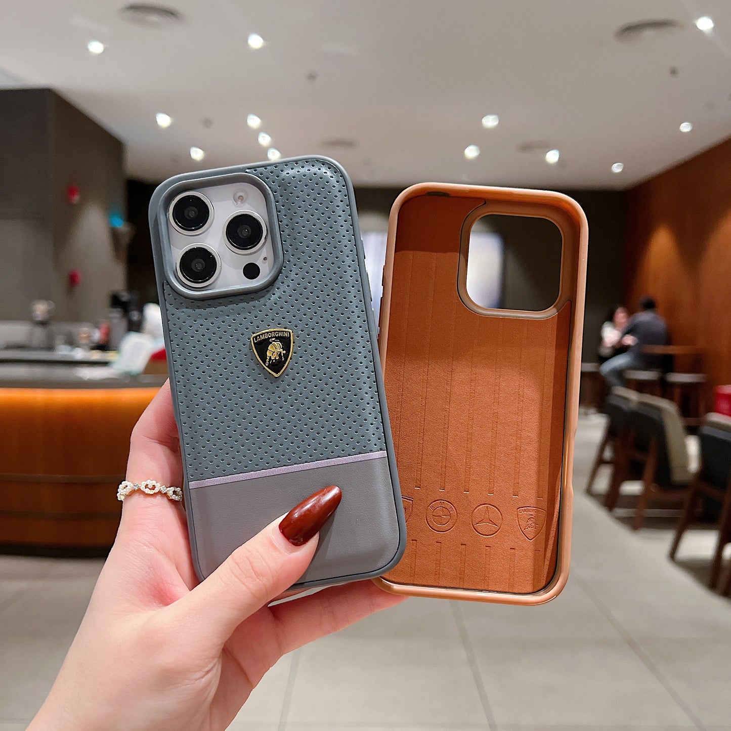 Apple iPhone 16 Pro Luxury Branded Car Logo Leather Designer Case- Lamborghini