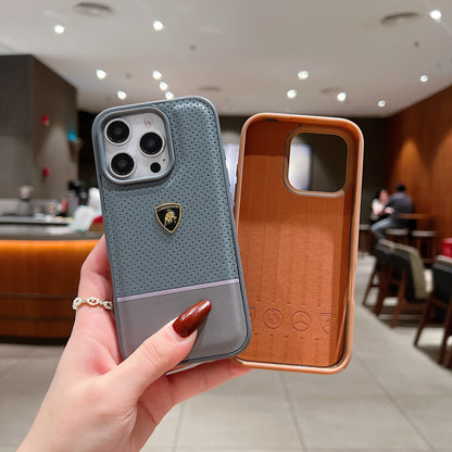 Apple iPhone 16 Pro Luxury Branded Car Logo Leather Designer Case- Lamborghini