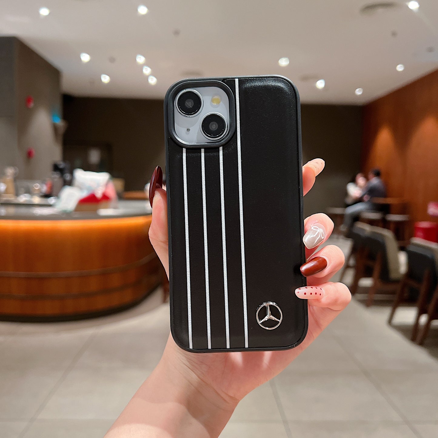 Apple iPhone 15 Plus Luxury Branded Car Logo Leather Designer Case - Mercedes