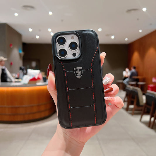 Apple iPhone 16 Pro Luxury Branded Car Logo Leather Designer Case - Ferrari