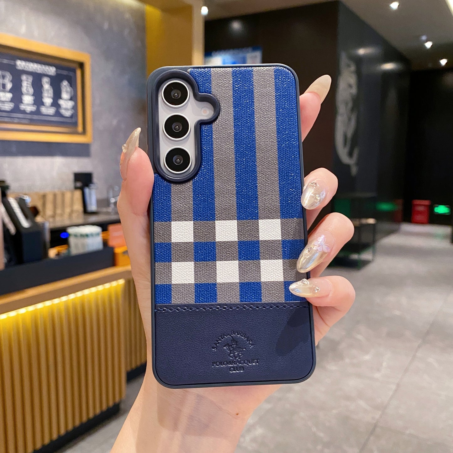 Samsung S24 FE 5G Branded Premium Polo Leather Back Case - Blue