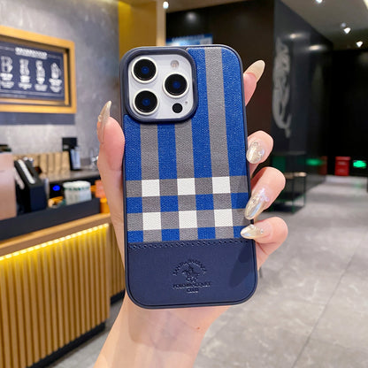 Apple iPhone Pro series Branded Premium Polo Leather Back Case - Blue