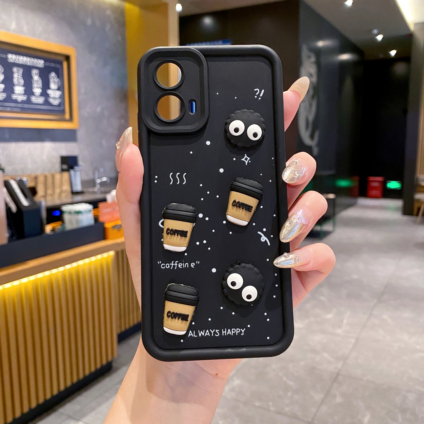 Motorola Moto G34 5G Coffee Soft Silicone Cute 3D Cartoon Back Cover Case - Black