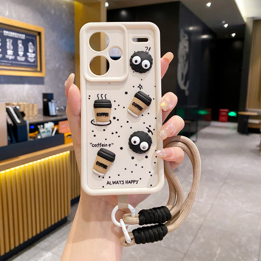 Redmi Note 13 Pro Plus 5G Coffee Soft Silicone Lanyard Back Cover Case - Lanyard 2