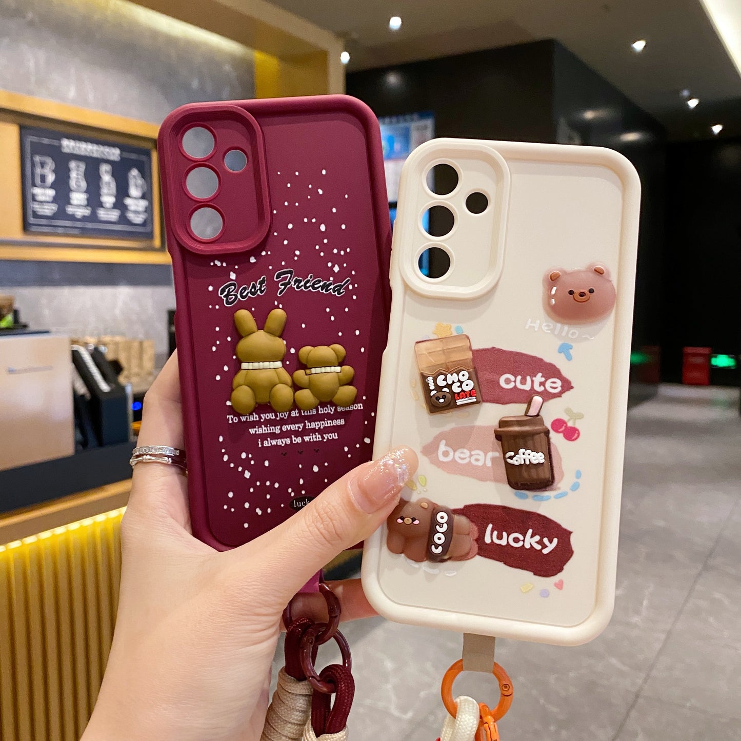 Samsung A54 5G Teddy Bear Soft Silicone Lanyard Back Cover Case - Lanyard 3