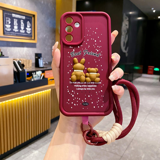 Samsung A15 5G Teddy Bear Soft Silicone Lanyard Back Cover Case - Lanyard 3