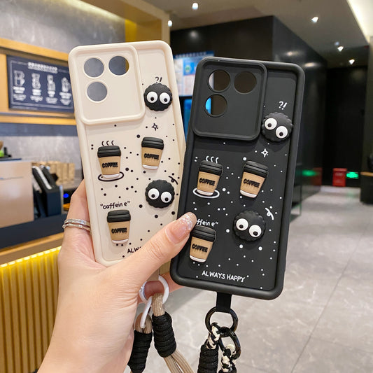 Vivo T2 Pro 5G Coffee Soft Silicone Lanyard Back Cover Case - Lanyard 2