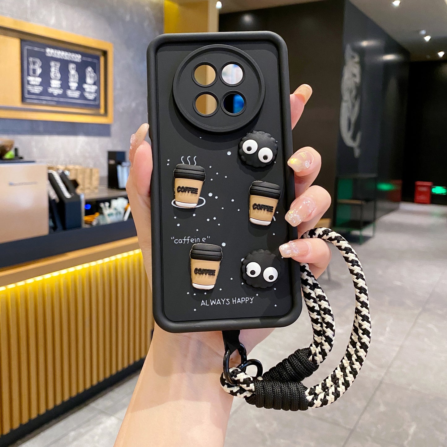 Realme 12/12X 5G Coffee Soft Silicone Lanyard Back Cover Case - Lanyard 1