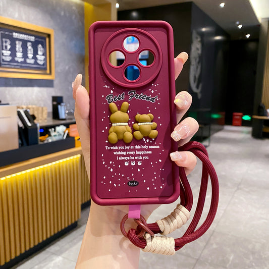 Oppo F27 Pro Plus 5G Teddy Bear Soft Silicone Lanyard Back Cover Case - Lanyard 3