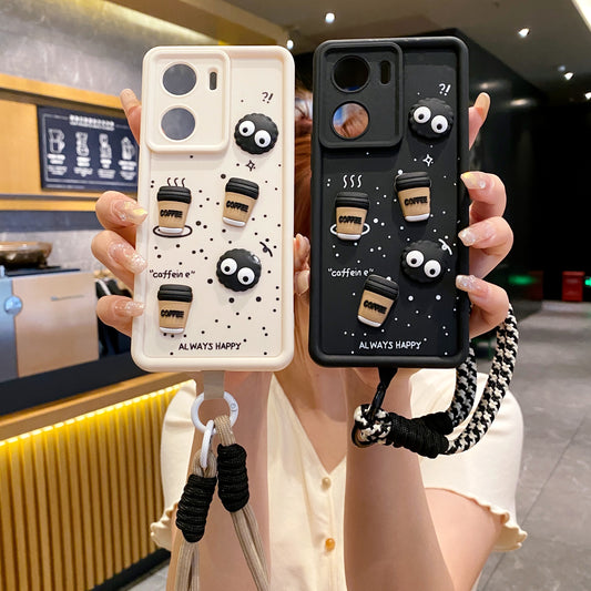Vivo V29e 5G Coffee Soft Silicone Lanyard Back Cover Case - Lanyard 2