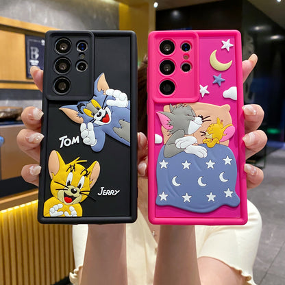 Samsung S24 Ultra 5G Tom & Jerry Soft Silicone Cute 3D Cartoon Back Cover Case - Tom & Jerry