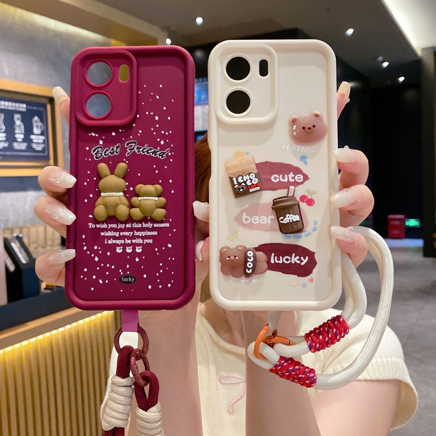Vivo Y16 5G Teddy Bear Soft Silicone Lanyard Back Cover Case - Lanyard 3