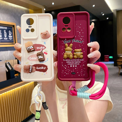 Oppo Reno 10/10 Pro 5G Coffee Soft Silicone Lanyard Back Cover Case - Lanyard 4