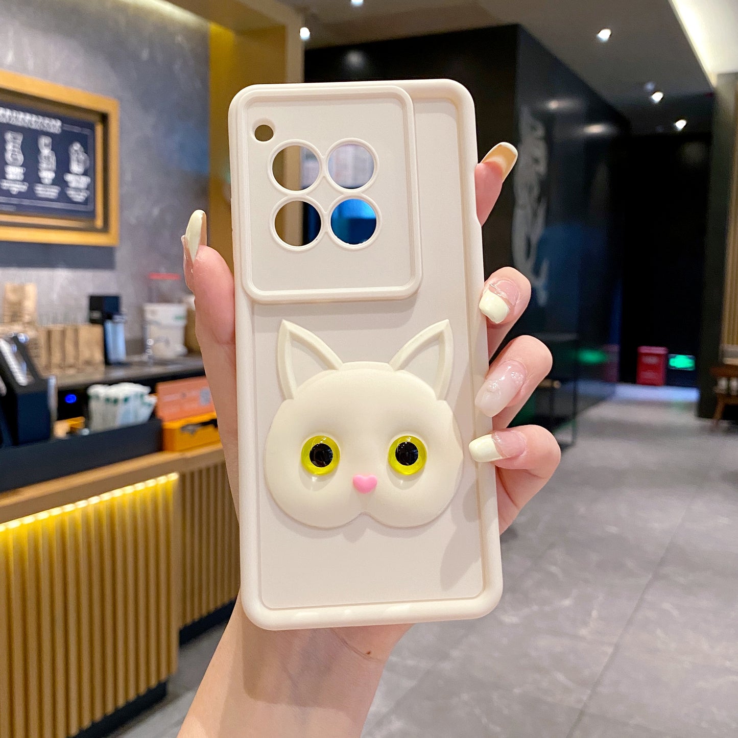 OnePlus 12R 5G Cat Soft Silicone Cute 3D Cartoon Back Cover Case - Cream White