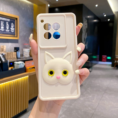 OnePlus 12R 5G Cat Soft Silicone Cute 3D Cartoon Back Cover Case - Cream White