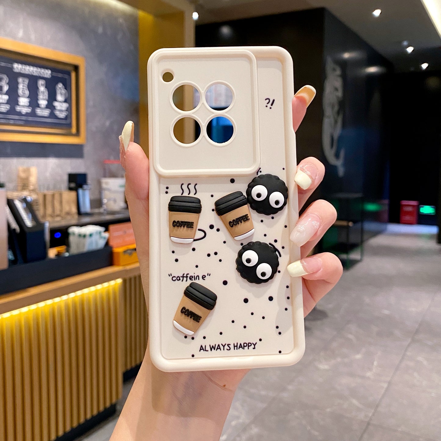 OnePlus 12R 5G Coffee Soft Silicone Cute 3D Cartoon Back Cover Case - Cream White