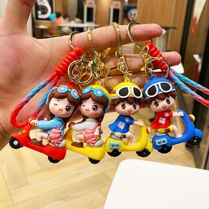 Combo (Pack Of 2) Cute Cartoon 3D Silicon PVC KeyChain - Scotter Boy
