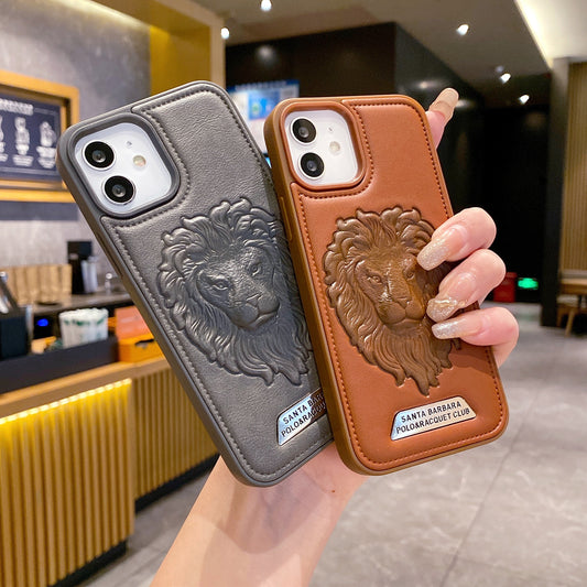 Apple iPhone 11 Branded Premium Lion Face Leather Back Case - Grey
