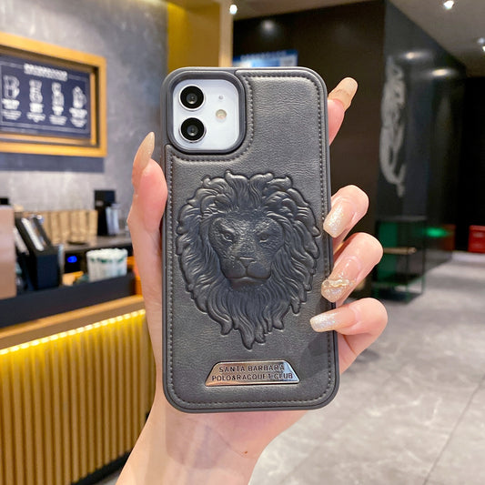 Apple iPhone 11 Branded Premium Lion Face Leather Back Case - Grey
