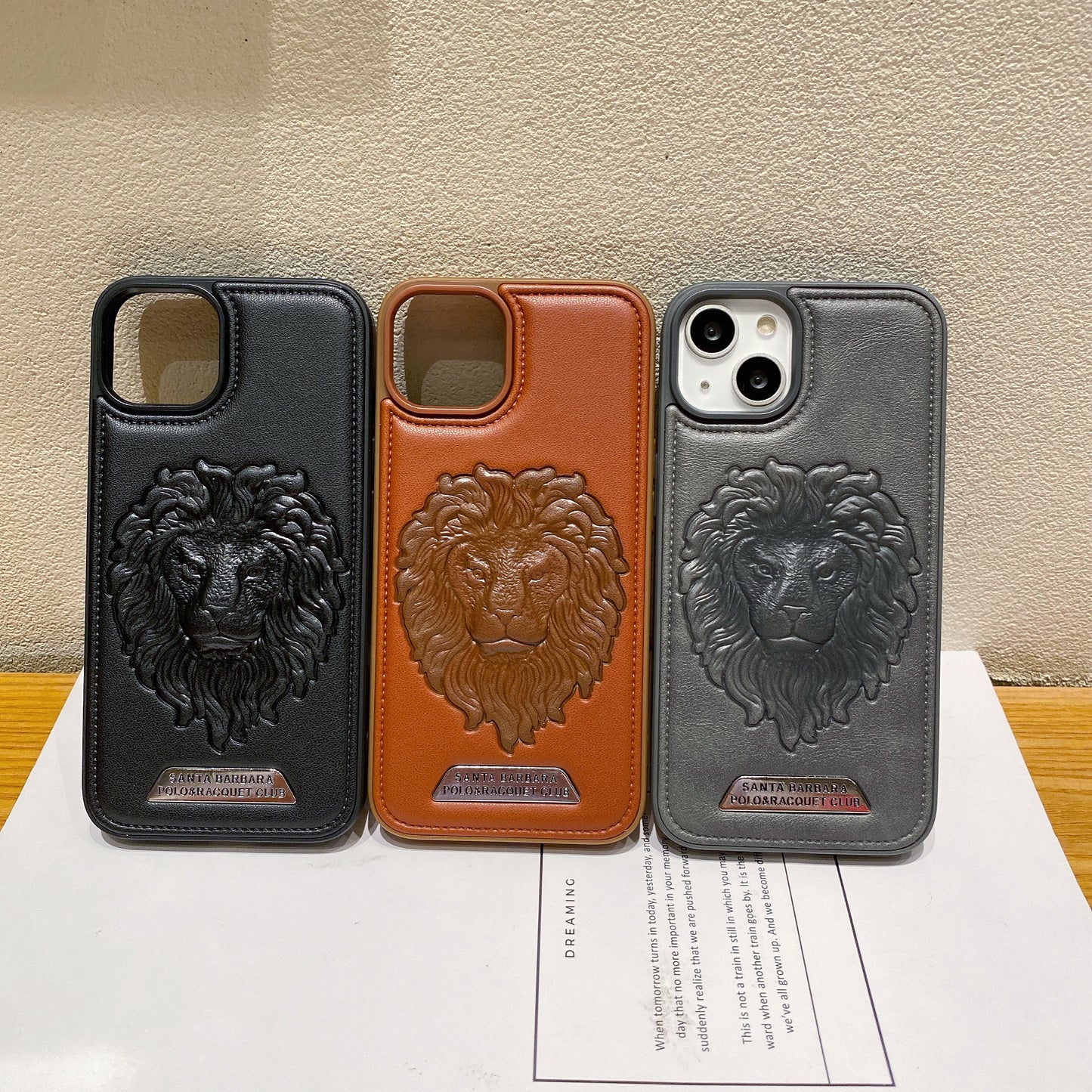 Apple iPhone Branded Premium Lion Face Leather Back Case - Black