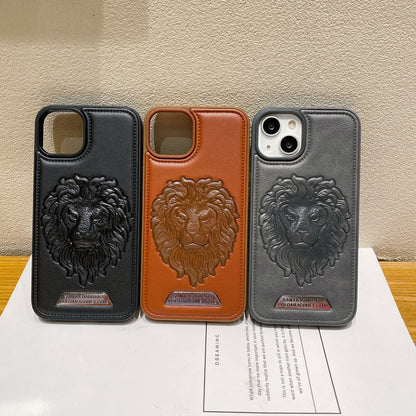 Apple iPhone Branded Premium Lion Face Leather Back Case - Black