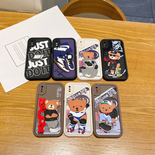 Apple iPhone X/Xs Soft Silicone Cute 3D Cartoon Back Cover Case - Bear 1