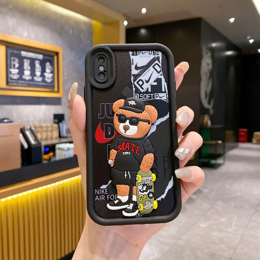 Apple iPhone X/Xs Soft Silicone Cute 3D Cartoon Back Cover Case - Bear 1