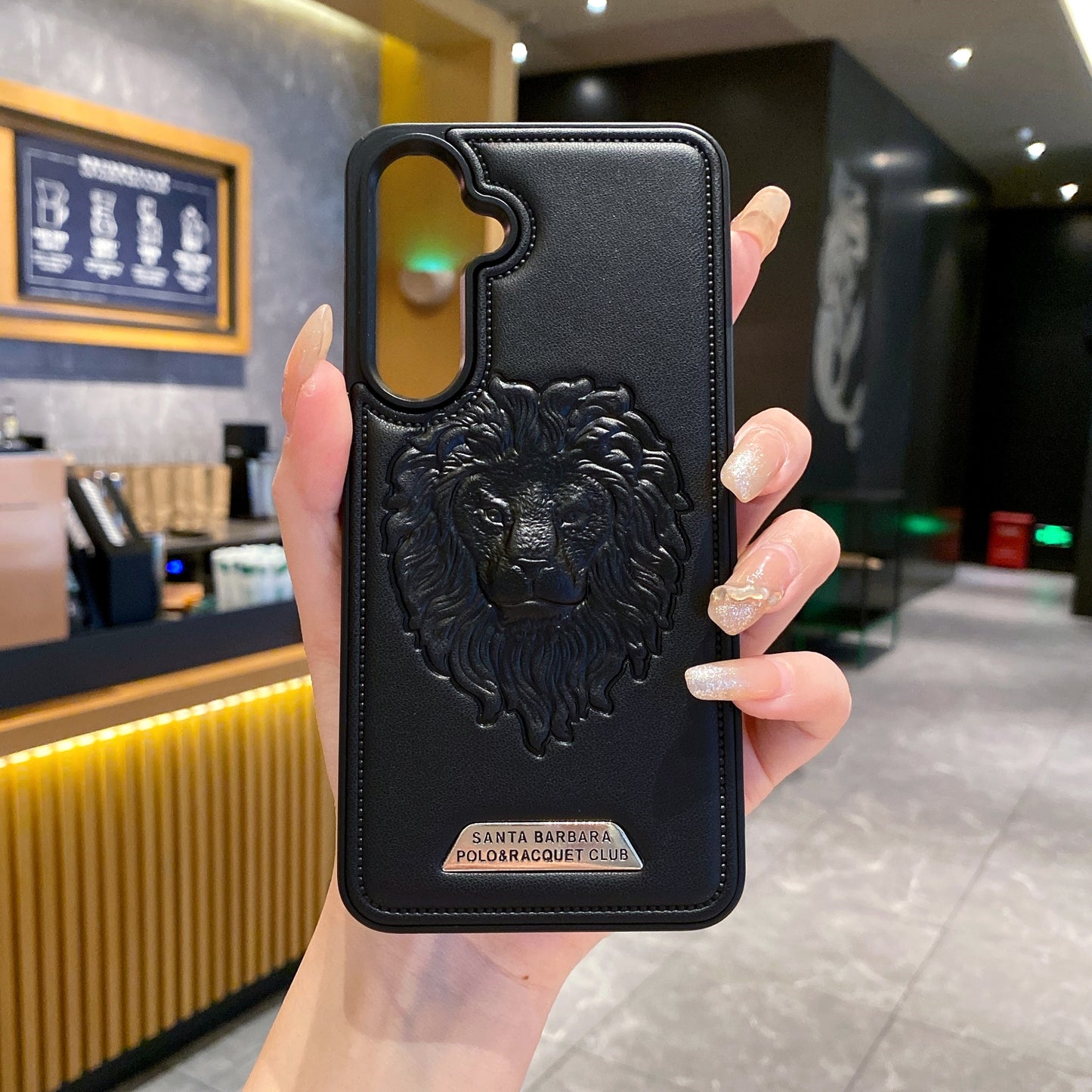 Samsung S23 5G Branded Premium Lion Face Leather Back Case - Black