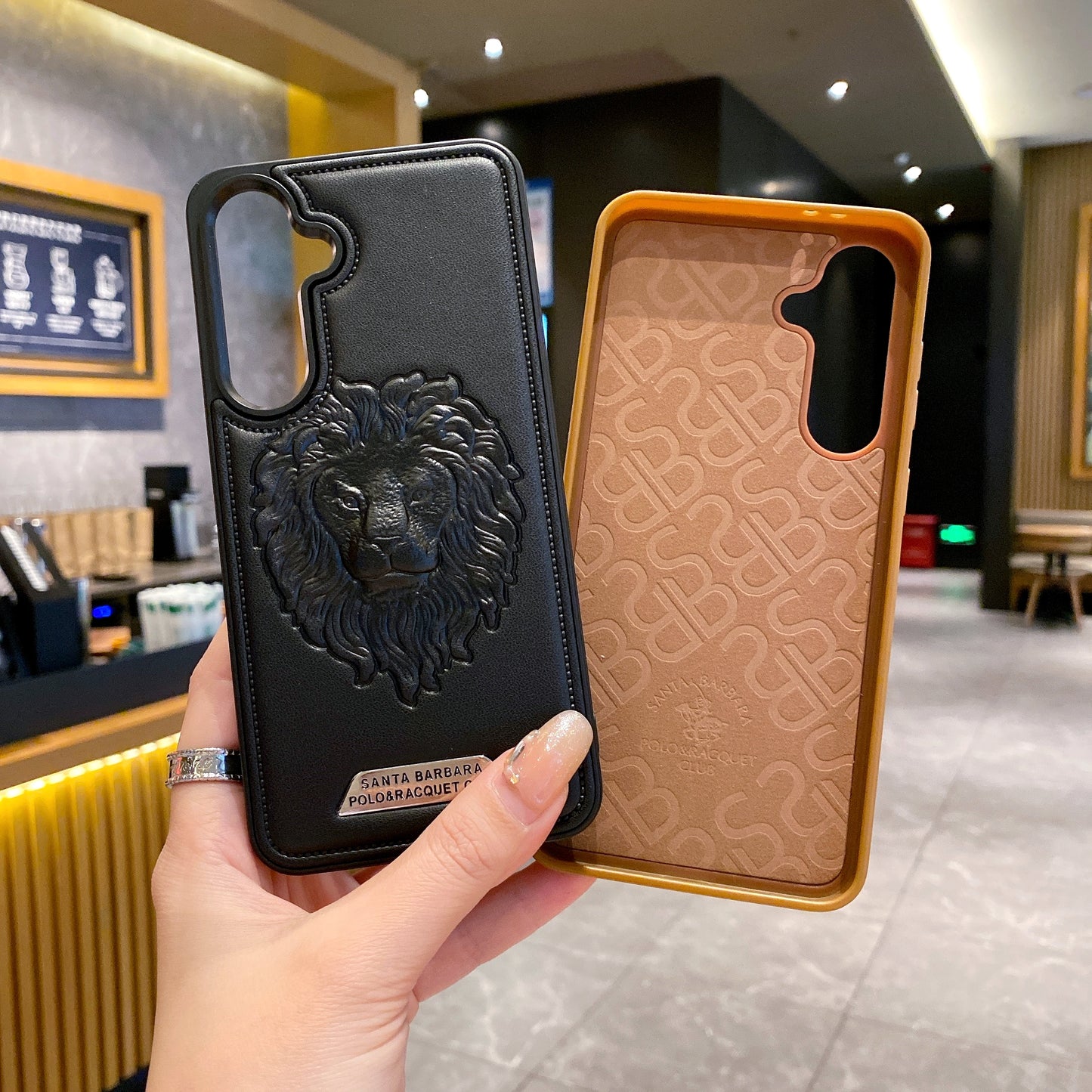 Samsung S23 5G Branded Premium Lion Face Leather Back Case - Black