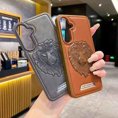 Samsung S24 FE 5G Branded Premium Lion Face Leather Back Case - Brown
