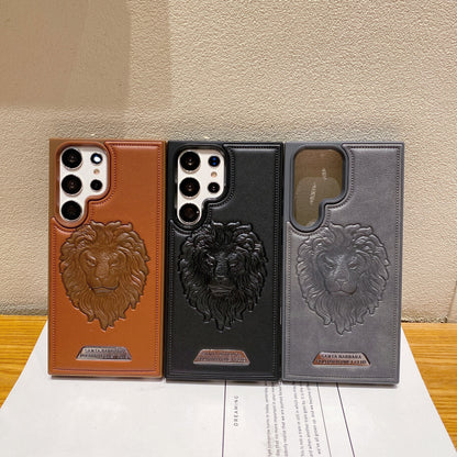 Samsung S24 Ultra 5G Branded Premium Lion Face Leather Back Case - Grey
