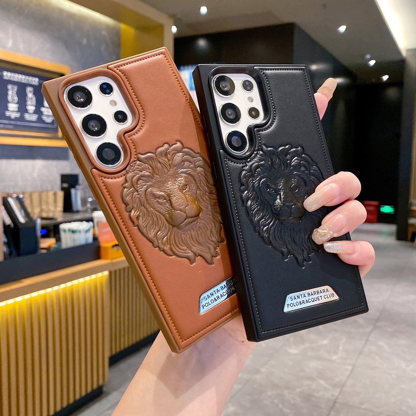 Samsung S24 Ultra 5G Branded Premium Lion Face Leather Back Case - Brown