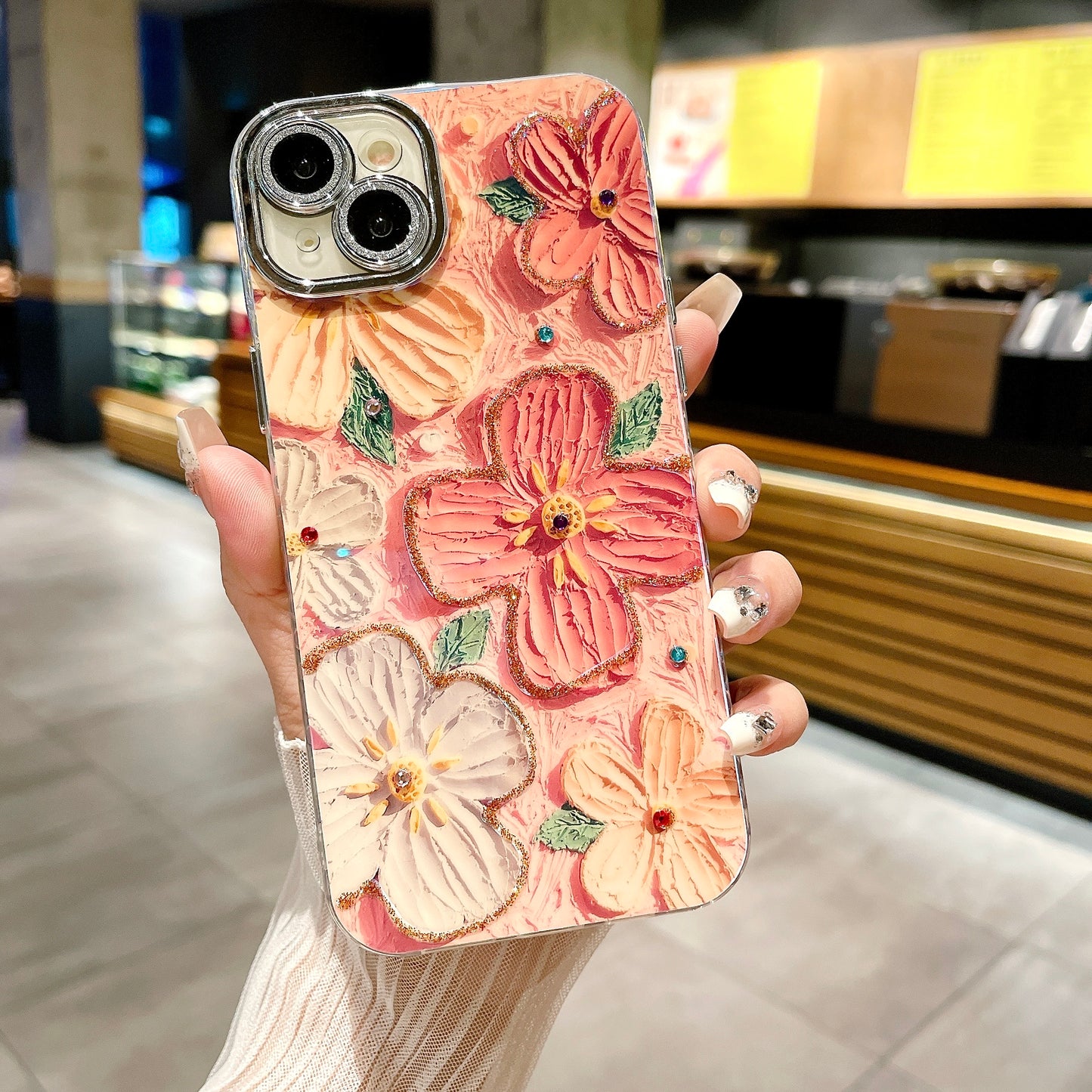 Apple iPhone Pro Series 3D Hot Trending Rhinestone Flowers case - Pattern 10